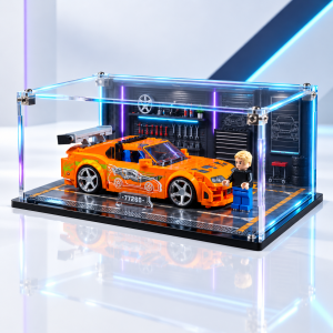 Premium printed display case with printed floor and backdrop for LEGO Speed Champions The Fast and the Furious Toyota Supra MK4 set 77260